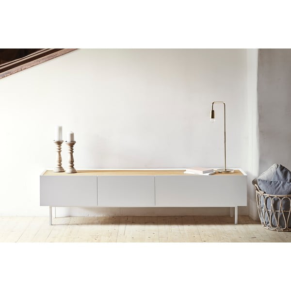 Fehér-natúr színű TV-állvány tölgyfa dekorral 180x45 cm Arista – Teulat-image-1