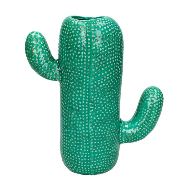 Zöld kaktusz formájú kerámia váza, 20 x 22 cm - HF Living