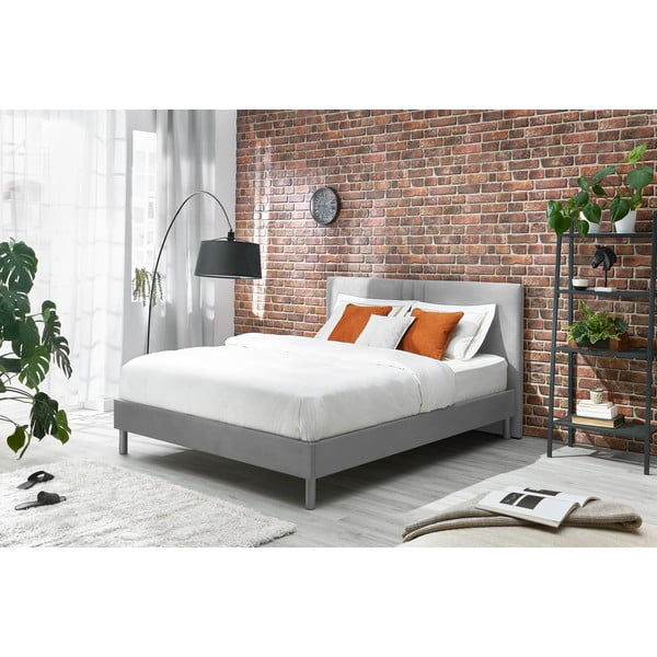 Szürke kárpitozott franciaágy ágyráccsal 180x200 cm Kerry – Bobochic Paris-image-1