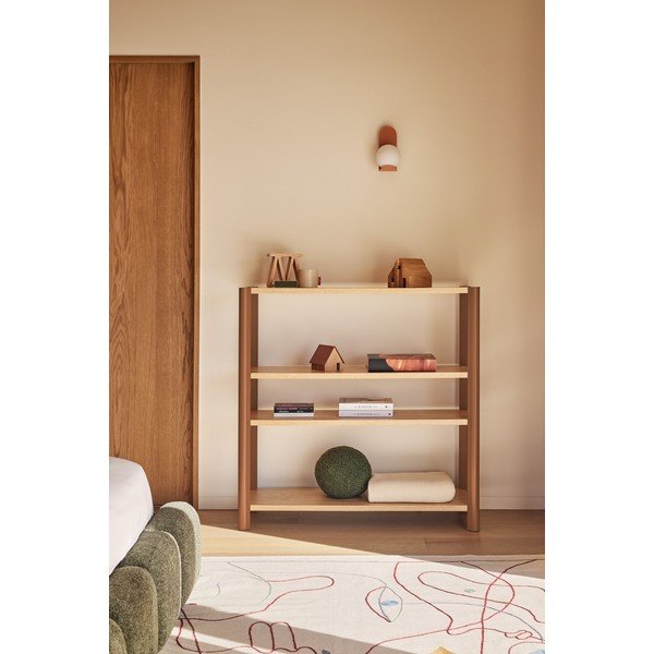 Téglavörös-világos natúr színű polcos állvány tölgyfa dekorral 126x128x43 cm Bona – Teulat-image-1