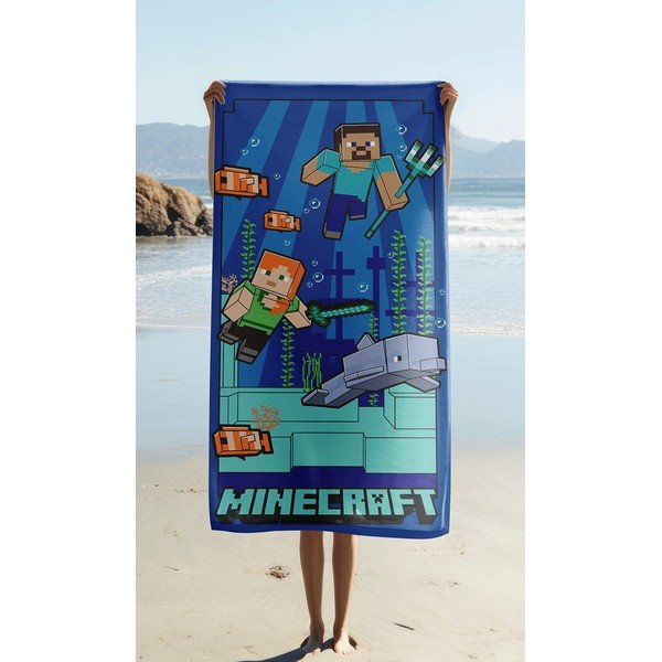 Kék mikroszálas gyerek fürdőlepedő 70x140 cm Minecraft "Underwater Fun" – Jerry Fabrics-image-1