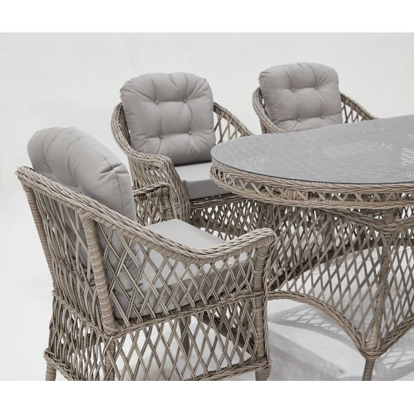 Világosszürke műrattan hatszemélyes kerti étkezőgarnitúra Nova – Floriane Garden-image-2