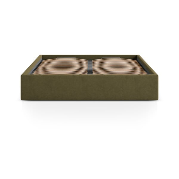 Zöld kárpitozott ágyneműtartós-ágytámla nélkül franciaágy ágyráccsal 180x200 cm Susan – Micadoni -image-2