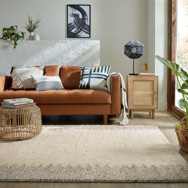 Krémszínű kézi szövésű gyapjúkeverék szőnyeg 120x170 cm Minerals Border – Flair Rugs-image-1