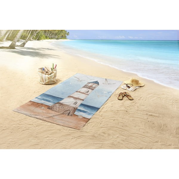 Kék-barna bársony strandtörölköző 100x180 cm Berlin – Good Morning-image-1