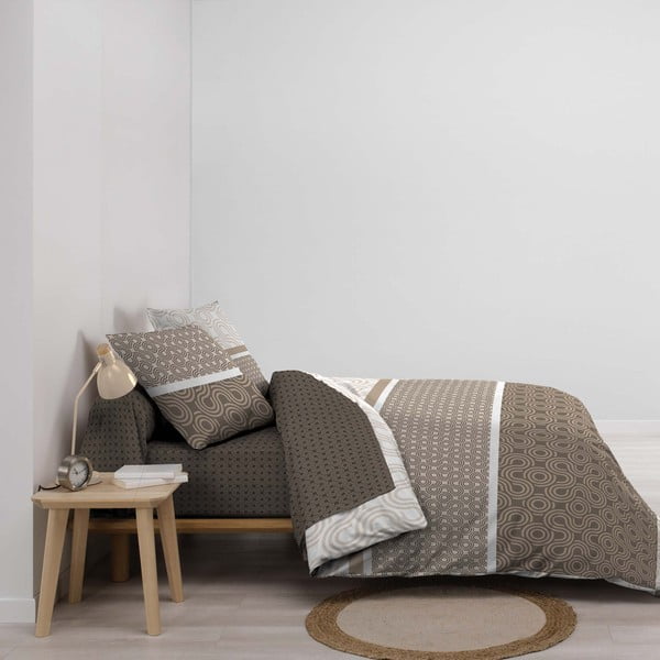 Barna kétszemélyes-hosszabbított pamut ágyneműhuzat lepedővel-hatrészes 240x220 cm Pacha – douceur d'intérieur-image-1