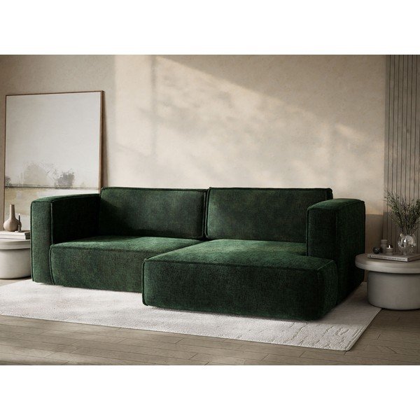 Sötétzöld zsenília kinyitható-tárolóhelyes sarokkanapé (jobb oldali-heverő résszel) Velto – Maison de Rêve-image-4