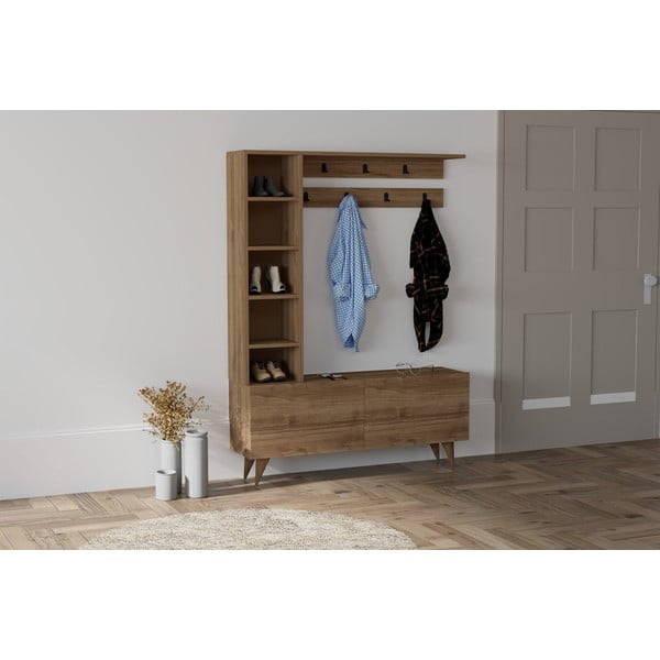 Natúr színű előszoba bútor diófa dekorral Hale – Kalune Design-image-1