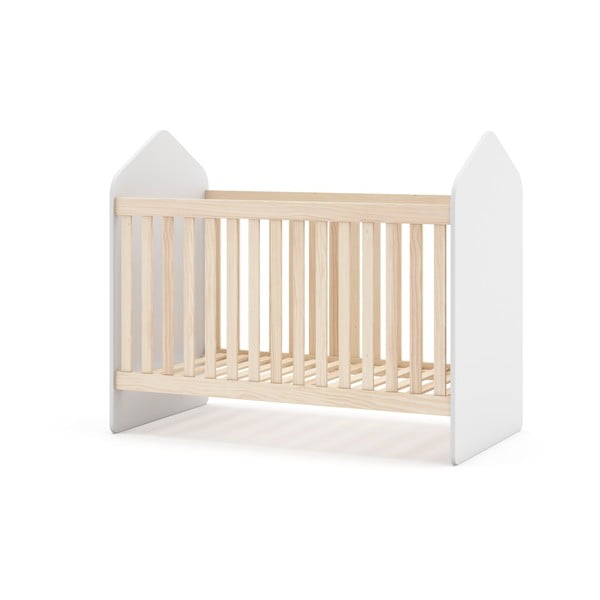 Fehér-natúr színű babaágy borovi fenyő dekorral  60x120 cm Estefania – Marckeric-image-3