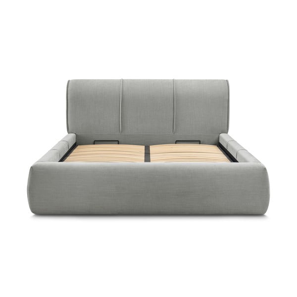 Világosszürke kárpitozott franciaágy tárolóhellyel, ágyráccsal 180x200 cm Vernon – Bobochic Paris-image-3