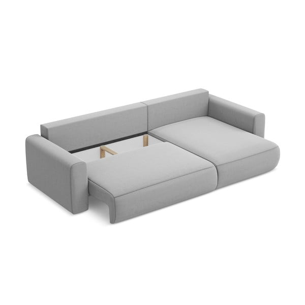 Világosszürke bársony kinyitható-tárolóhelyes sarokkanapé (jobb oldali-heverő résszel) Kapua – Makamii-image-3