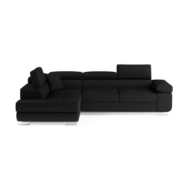 Fekete kinyitható-tárolóhelyes sarokkanapé (bal oldali-L alakú) Anton – ELTAP