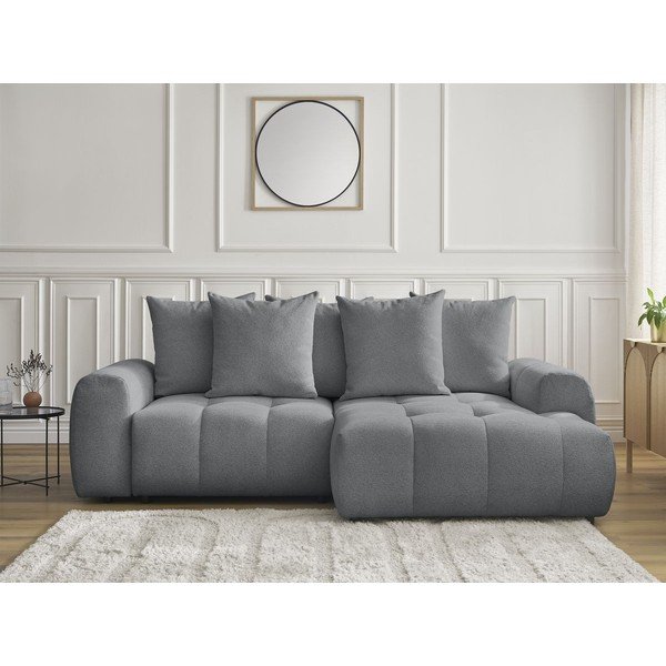 Szürke zsenília kinyitható-tárolóhelyes sarokkanapé (jobb oldali-heverő résszel) Roxelane – Bobochic Paris-image-1