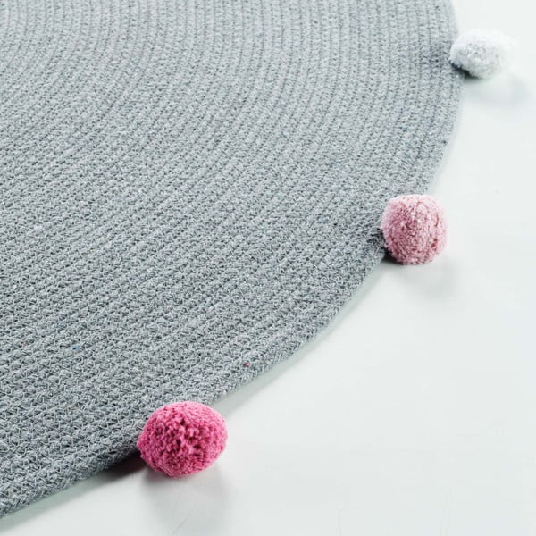 Világosszürke kerek szőnyeg ø 90 cm Pompomparty – douceur d'intérieur-image-3