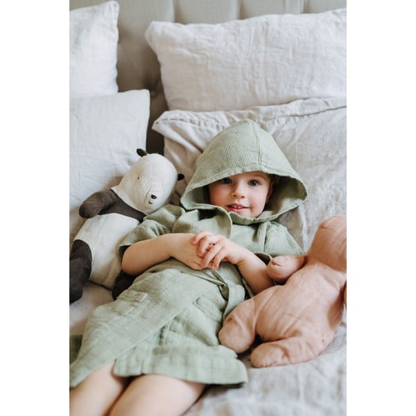 Nature zöld len gyerek fürdőköpeny, méret: 122 - 128 - Linen Tales-image-3