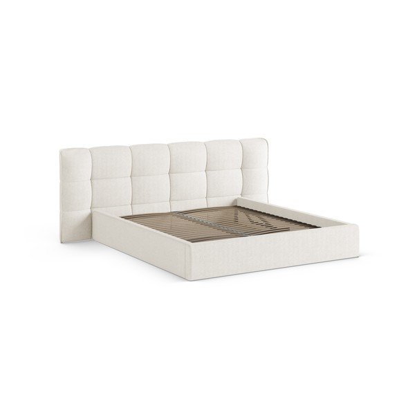 Elefántcsont színű kárpitozott ágyneműtartós franciaágy ágyráccsal 140x200 cm Eric – Micadoni -image-3