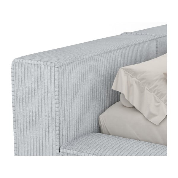 Világosszürke kárpitozott ágyneműtartós franciaágy ágyráccsal 160x200 cm Voliera – Maison de Rêve-image-4