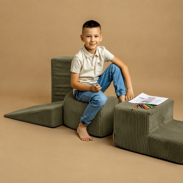 Khaki habszivacs játszótér 3 db-os magasság 30 cm 45x193 cm – Meowbaby-image-1