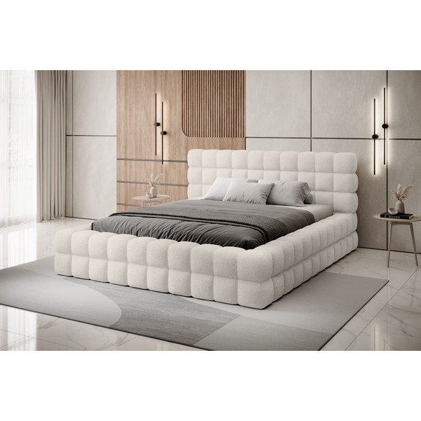 Fehér kárpitozott ágyneműtartós franciaágy ágyráccsal 140x200 cm Dizzle – ELTAP-image-1