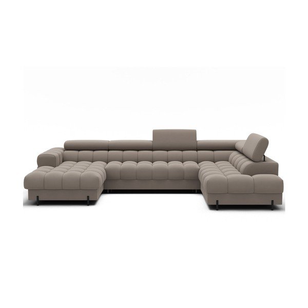 Világosbarna bársony kinyitható sarokkanapé (jobb oldali-U alakú) Feraria – ELTAP