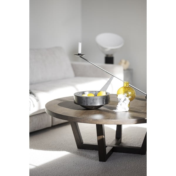 Sötétbarna kerek dohányzóasztal tölgyfa dekorral ø 110 cm Boxford – Rowico-image-1