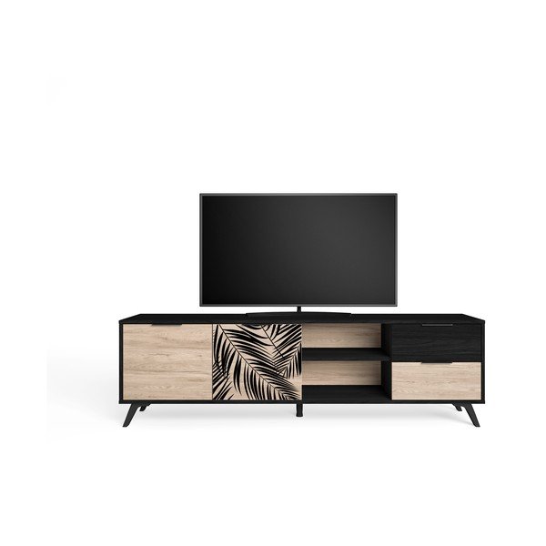 Fekete TV-állvány tölgyfa dekorral 181x53 cm Palmera - Marckeric-image-4