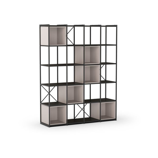 Fekete-krémszínű könyvespolc 140x179 cm Anya – Marckeric-image-3