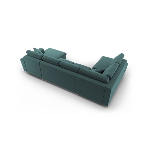 Petróleum színű bársony kinyitható tárolóhelyes sarokkanapé (bal oldali-U alakú) Kyoto – Cosmopolitan Design-image-4