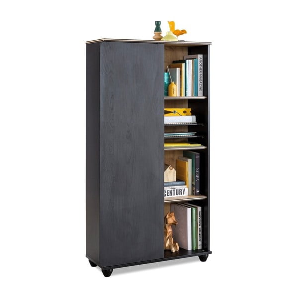 Black Bookcase With Storage fekete könyvszekrény