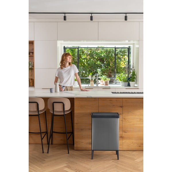 Szürke újrahasznosított műanyag érintésre nyíló szemetes 54 l Verto High – Curver-image-1