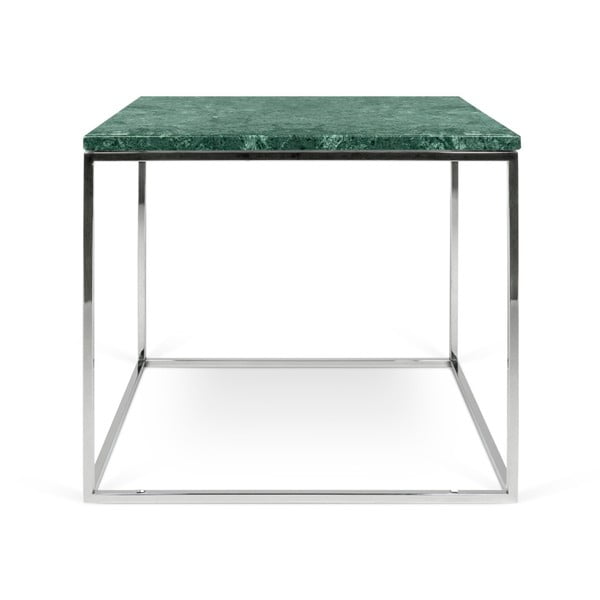 Gleam zöld márvány dohányzóasztal krómozott lábakkal, 50 x 50 cm - TemaHome