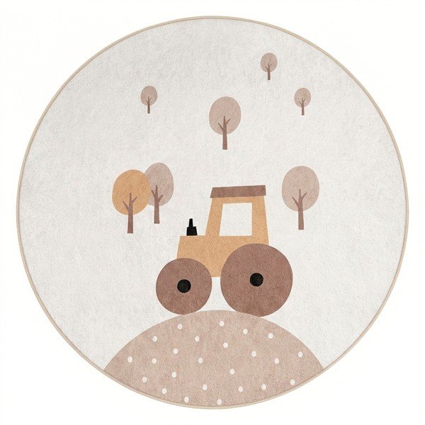 Bézs mosható gyerek szőnyeg ø100 cm Tractor World – Mila Home