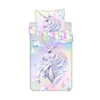 Egyszemélyes pamut gyerek ágyneműhuzat 140x200 cm Unicorn "Pastel Rainbow"  – Jerry Fabrics
