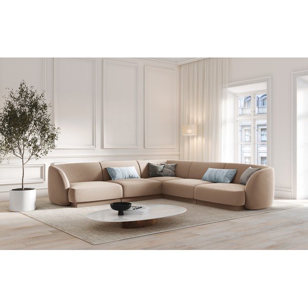 Bézs bársony sarokkanapé Miley  – Micadoni Home-image-1