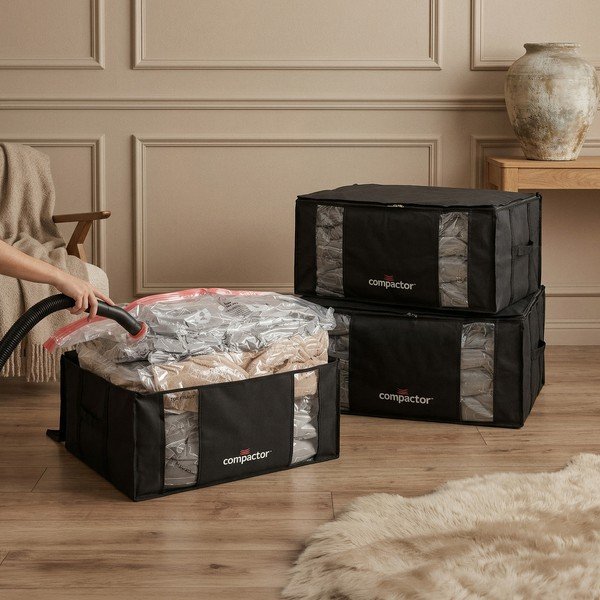 Fekete vákuumos műanyag tárolódoboz szett 3 db-os 65x45x27 cm Black Edition – Compactor-image-1