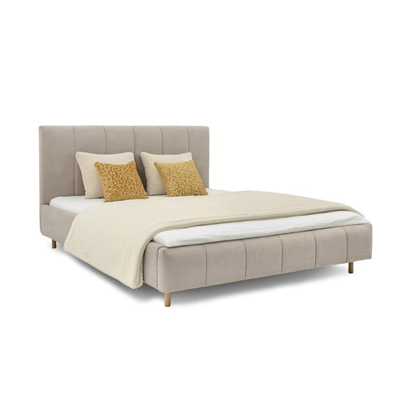 Bézs kárpitozott franciaágy ágyráccsal 160x200 cm Zee – Scandic-image-1