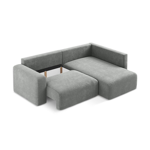 Szürke zsenília kinyitható-tárolóhelyes sarokkanapé (jobb oldali-L alakú) Kona – Makamii-image-4