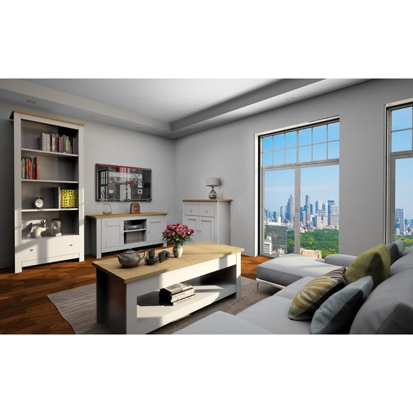 Szürke-natúr színű alacsony komód tölgyfa dekorral 79x81 cm Emerald – Støraa-image-1