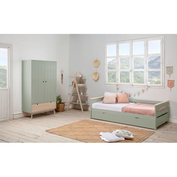 Kiara zöld gyerek ruhásszekrény borovi fenyő lábakkal - Marckeric-image-1