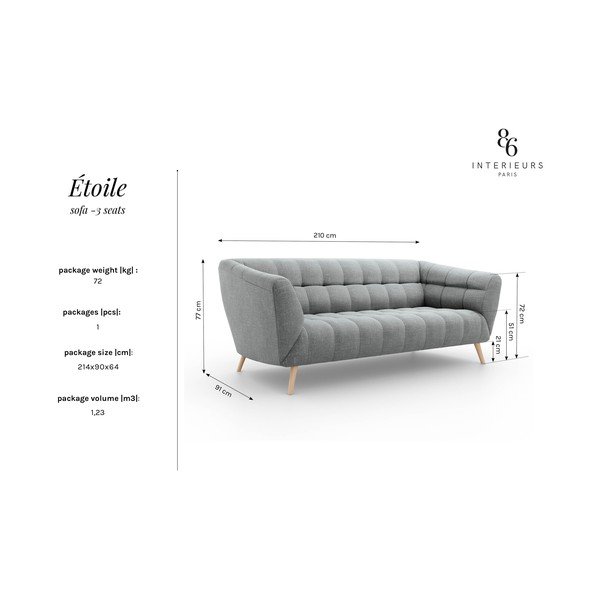 Étoile sötétpiros kanapé, 210 cm - Interieurs 86-image-4