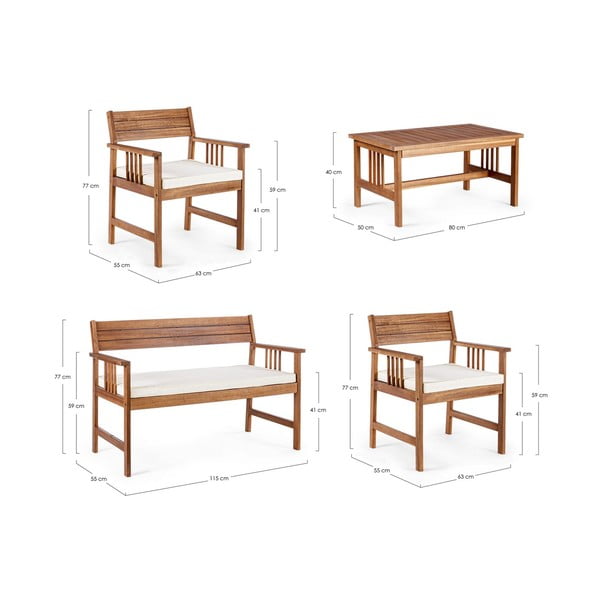 Sötét natúr színű akácfa négyszemélyes kerti lounge szett Noemi   – Bizzotto-image-3