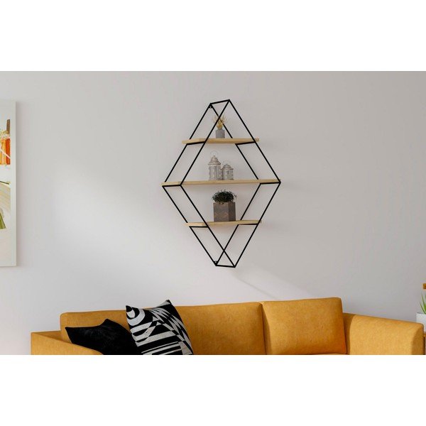 Fekete-natúr színű többszintes fali polc Meho – Kalune Design-image-1