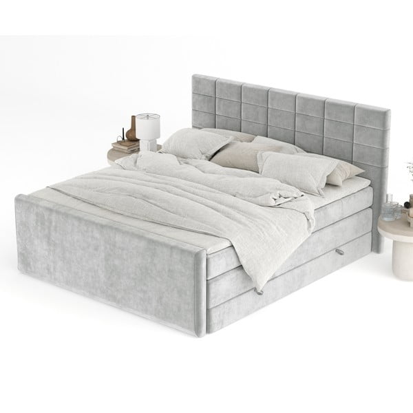 Világosszürke ágyneműtartós boxspring ágy 200x200 cm Ava – Maison de Rêve-image-4