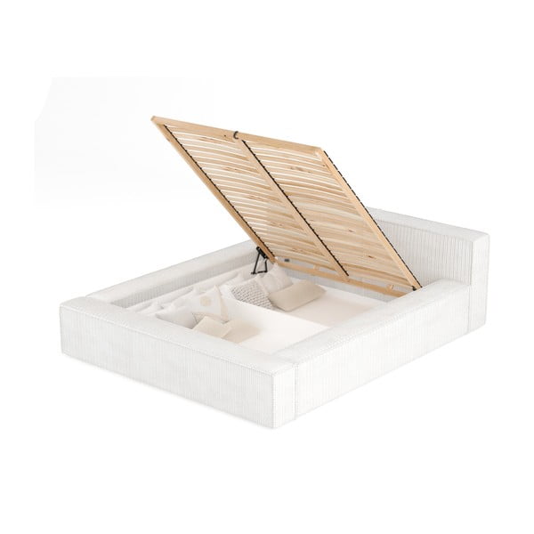 Krémszínű kárpitozott ágyneműtartós franciaágy ágyráccsal 160x200 cm Voliera – Maison de Rêve-image-2