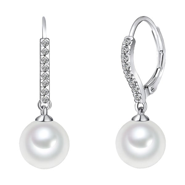 Fehér gyöngy fülbevaló, cirkóniával - Pearls of London