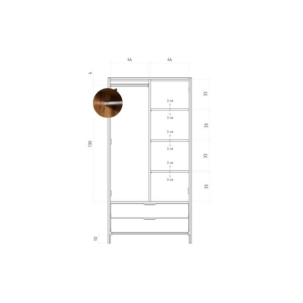 Natúr színű tölgyfa ruhásszekrény 90x188 cm Twig – The Beds-image-4