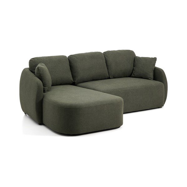 Sötétzöld zsenília kinyitható sarokkanapé (bal oldali-heverő résszel) Laira – Kave Home-image-2
