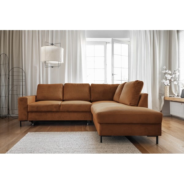 Narancssárgásbarna kordbársony kinyitható sarokkanapé (jobb oldali) Lofty Lilly – Miuform-image-1