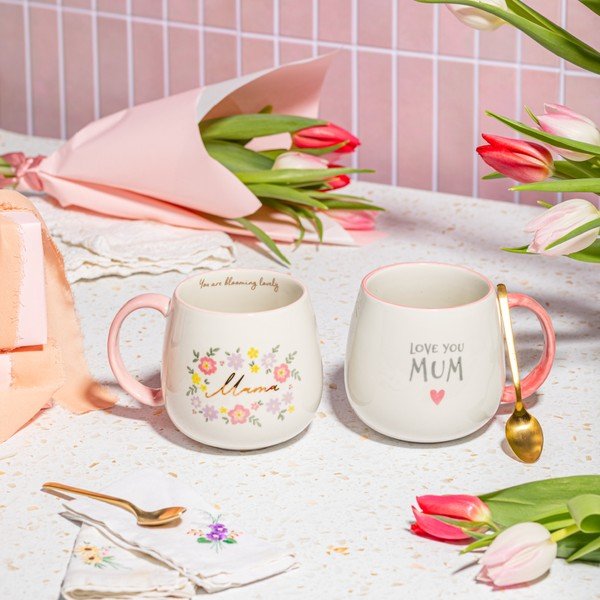 Világos rózsaszín porcelán bögre 450 ml Mama You Are Blooming – Sass & Belle-image-1