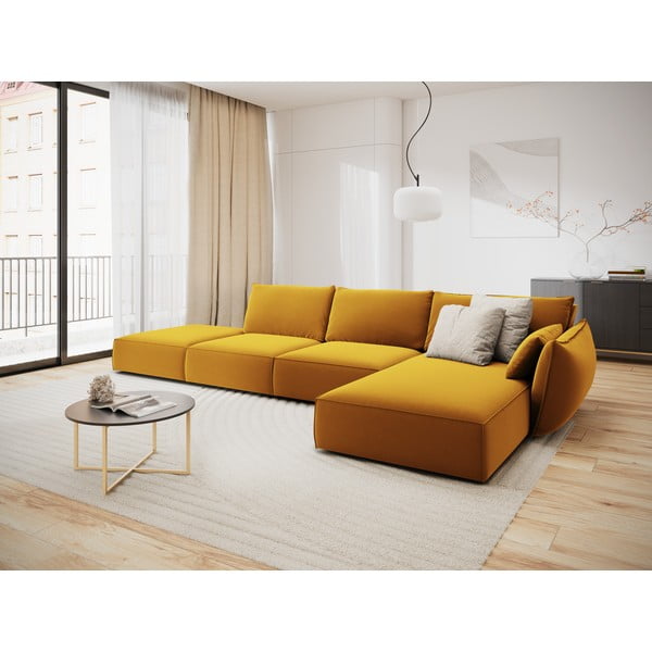 Mustársárga bársony sarokkanapé (jobb oldali-heverő résszel) Vanda – Mazzini Sofas-image-1